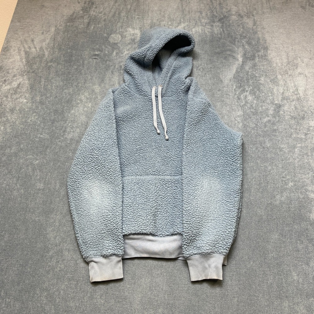 Gap Sherpa Hoodie Mens XS Blue Drawstring Kangaroo Pockets Ribbed Winter Warm
